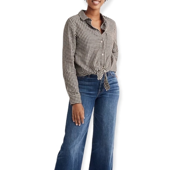 MADEWELL Flannel Tie Front Gingham Button Down Shirt Size S NEW - Picture 2 of 8